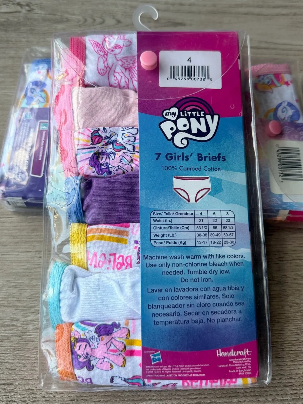 NEW My Little Pony Girls 7-Pack Briefs Size 4 Ages 3-4 100% Cotton Underwear Lot